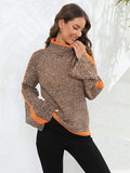 christmas outfit Dodobye Casual Long Sleeves Loose Contrast Color Half Turtleneck Sweater Tops