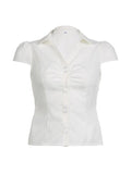 Dodobye Short Sleeve V-Neck Plain Ruched Shirt