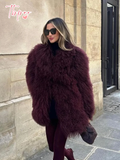 christmas outfit Dodobye Women's Fashion Wine Red Furry Faux Fur Warm Coat 2024 New Thicken Fluffy Plush Loose Trendy Jacket Winter Chic Lady Outerwear