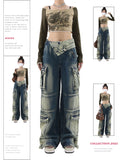 Dodobye Women's Wide Cargo Jeans Fashion 90s Aesthetic High Waist Denim Trousers Harajuku Korean Baggy Jeans Pants Grunge 2000s Clothes