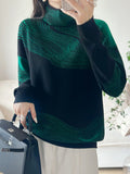 christmas outfit Dodobye Long Sleeves Loose Contrast Color High Neck Pullovers Sweater Tops