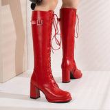 thanksgiving outfit Dodobye 2024 Womens Knee Boots 36.5cm Toe Platform 1.5cm Lace-up Size 32-48 Fashion S4277