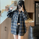 Dodobye Harajuku Y2k Plaid Shirt Women Streetwear Loose Long Sleeve Vintage Blouse American Oversize Casual Bf Single Breasted Tops