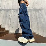 Dodobye 2025 Women's High Waisted Jeans Cargo Pants Street Vintage Distressed Wash Baggy Casual Wide Leg Women Clothing