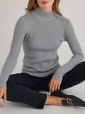 christmas outfit Dodobye Long Sleeves Skinny Solid Color Split-Joint High Neck Sweater Tops