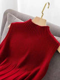 Dodobye Women Casual Knitted Sleeveless Tank Tops Solid Half High Collar Slim Base Shirt Sexy Top Knitwear Y2k High Street Summer