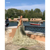 Dodobye Elegant Strapless Long Train Party Dresses Detachable Shawl vestido de gala noche mujer Floor-Length Organza Dress Women-(PRE-ORDER)