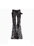 Dodobye Women Black Goth Baggy Y2k Flare Ripped Jeans Oversize Denim Trousers Vintage Japanese 2000s Style Emo Jean Pants Trashy Clothes