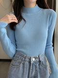 christmas outfit Dodobye Casual Skinny Long Sleeves Solid Color High-Neck Sweater Tops