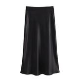 Dodobye Ladies Satin Skirt Women High Waist Long Skirts For Women Spring Summer Black Midi Skirt Office Lady Elegant Women's Skirts