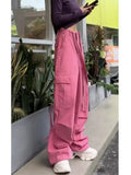 Dodobye Women Pink Cargo Pants Harajuku Aesthetic Parachute Pants Oversize Sweatpants Y2k 2000s Aesthetic Vintage Trouser Trashy Clothes