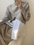 christmas outfit Dodobye Long Sleeves Asymmetric Solid Color Split-Front High-Neck Knitwear Pullovers Sweater