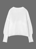 christmas outfit Dodobye Long Sleeves Loose Buttoned Solid Color Split-Joint Round-Neck Pullovers Sweater Tops