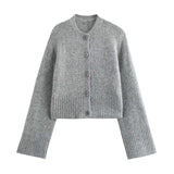 Black Friday Dodobye Retro Knitted O-neck Short Cardigan Women Casual Loose Gray Single Breasted Sweaters Female Elegant Autumn Chic Base Knitwear