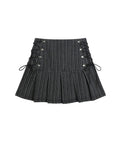 Dodobye Y2k Pleated Skirt Women Sexy High Waist Grey Stripe Bandage Mini Skirts 2025 Summer New A Line Skirt Vintage Harajuku Streetwar