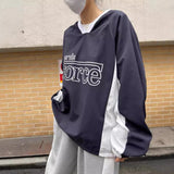 christmas outfit Dodobye V-Neck Logo Print Patchwork Oversized Sweatshirt