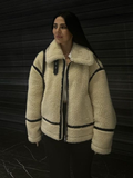 christmas outfit Dodobye Fashion Contrast Spliced Zipper Lapel Lamb Wool Jacket Women's Chic Casual Thick Warm Long Sleeve Coat Ladies Chic Outwear 2024