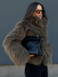 christmas outfit Dodobye 2024 Dark Green Chic Stand Collar Fluffy Faux Fur Coat Women's Fashion Full Sleeve Winter Warm Short Jacket Female New Outerwear