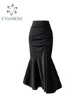 Dodobye Black Women Ruched Vintage Skirt Elegant French Casual High Waist Streetwear Office Ladies Trumpet Female Party Court Skirt Y2k