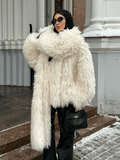 christmas outfit Dodobye 2025 Chic Yellow Warm Fluffy Faux Fur Coat With Scarf Women Fashion Long Sleeves Loose Thick Jackets Lady Thermal New Streetwear