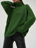 christmas outfit Dodobye High-Low Long Sleeves Solid Color Split-Joint High Neck Sweater Tops