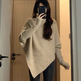 Black Friday Dodobye Irregular Knit Pullover Women Fashion Lazy Loose Solid Elegant Turtleneck Sweater Chic Vertical Pit Strip Harajuku Y2K Jumpers