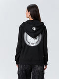 thanksgiving outfit Dodobye Women Hoodie Letter Skull Print Long Sleeve Kangaroo Pocket Drop Shoulder Zip Up Sweatshirt