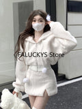 Dodobye Elegant Solid Two-piece Skirt Sets Women Zipper Hoodies Jacket + Split Mini Skirt Autumn Winter Sexy Korean Style Outfits New