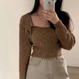 Black Friday Dodobye Knitted Sweater Two-Piece Set Women Fall Sexy Camis Shawl Chic Harajuku Solid Slim High Street Jumpers One Button Skinny Shirt