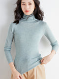 christmas outfit Dodobye Simple Skinny Long Sleeves Solid Color High-Neck Sweater Tops Pullovers