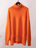 christmas outfit Dodobye High-Low Long Sleeves Solid Color Split-Joint High Neck Sweater Tops