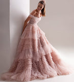 Dodobye Light Pink Ball Gown Evening Dress Sweet Tulle Sweep Train Prom Dress 2025 Off Shoulder Party Dress  فساتين مناسبة رسمية-(PRE-ORDER)