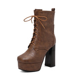 thanksgiving outfit Dodobye Female Boots Toe Ultrahigh Heels 12.5cm Platform 3.5cm Lace Up Big Size 49 50 Fashion Women Booty