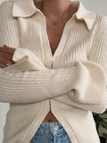 Dodobye-Solid Rib V Neck Flare Sleeve Cardigan