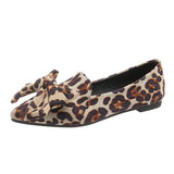 Dodobye Lady Plus Size Chinese  Bow-Knot Flats Leopard Printed Flock Tender Pointy Toe Women Leisure Shoes To Match Bags Italy Brown