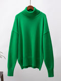 christmas outfit Dodobye High-Low Long Sleeves Solid Color Split-Joint High Neck Sweater Tops