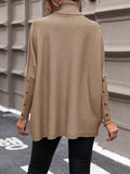 christmas outfit Dodobye Batwing Sleeves Long Sleeves Buttoned Solid Color Split-Joint High Neck Pullovers Sweater Tops