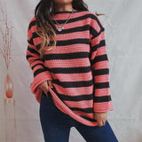 Black Friday Dodobye Casual Knitted Striped Sweaters Women Vintage Loose Long Sleeve Pullover Sweater Female Autumn Thick Soft Versatile Knitwear