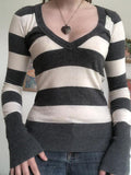 Dodobye-Long Sleeve V-Neck Striped Slim-Fit Sweater