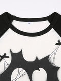 Dodobye-Print Bow Decor Raglan Long Sleeve Knit