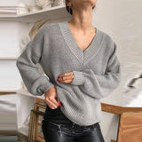 Black Friday Dodobye Casual Knitted V-neck Sweaters Women Vintage Loose Solid Thin Pullover Sweater Female Autumn Soft Chic Daily Street Outwear