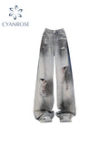 Dodobye Women's Baggy Y2k Ripped Jeans Harajuku Y2k Japanese 2000s Style Oversize Denim Trousers Jean Pants Vintage Trashy Clothes 2025