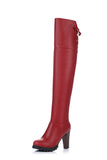 thanksgiving outfit Dodobye Over-Knee High Boots Round Toe Block Heel TPU Outsole Charm Size 33-45 Mature Red S2675