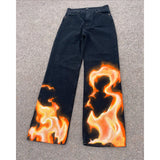 Dodobye High street geometric flame print graphic punk niche oversized jeans for men American Y2K grunge clothing trendy baggy sweatpant