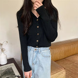 Dodobye Knit Women Spring 2025 New Polo Collar Button Base Long sleeve Inner wear Crop Cardigan Sweater Top Autumn and Winter