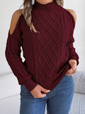 christmas outfit Dodobye Long Sleeves Loose Hollow Solid Color Cold Shoulder Pullovers Sweater Tops