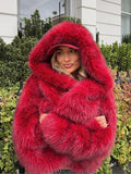 christmas outfit Dodobye 2025 Red Chic Hooded Warm Faux Fur Women's Short Coat Fashion Thicken Loose Long Sleeve Fluffy Jackets Christmas Lady Streetwear