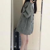 Black Friday Dodobye Gray Cardigan Sweater Women Korean Medium-Length Spring Autumn Loose Lazy Vintage Knit Sweater Casual Buttons Harajuku Jumpers