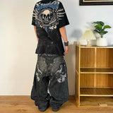 Dodobye Y2K Vintage Street Clothes Red Print Grey Washed Baggy Jeans Men Women Harajuku Gothic Skateboard Pants Fashion Wide leg pants