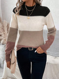 christmas outfit Dodobye Long Sleeves Contrast Color Round-Neck Pullovers Sweater Tops